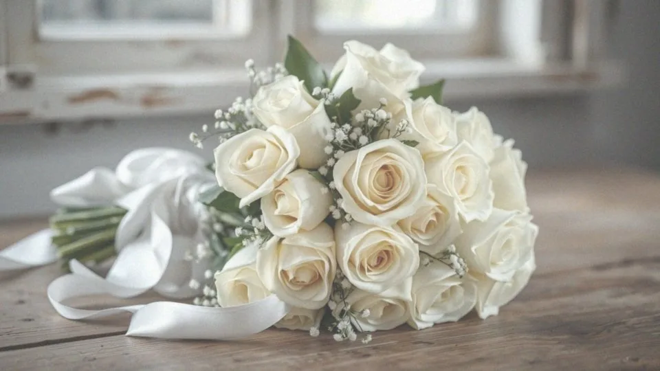 Białe róże w bukiecie ślubnym – elegancja i symbolika dla Panny Młodej
